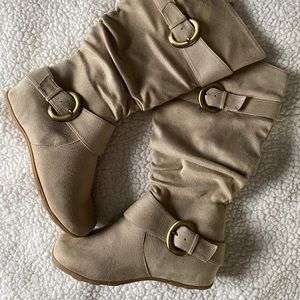 Below the Knee High Flat Suede Tan Boots NWOT